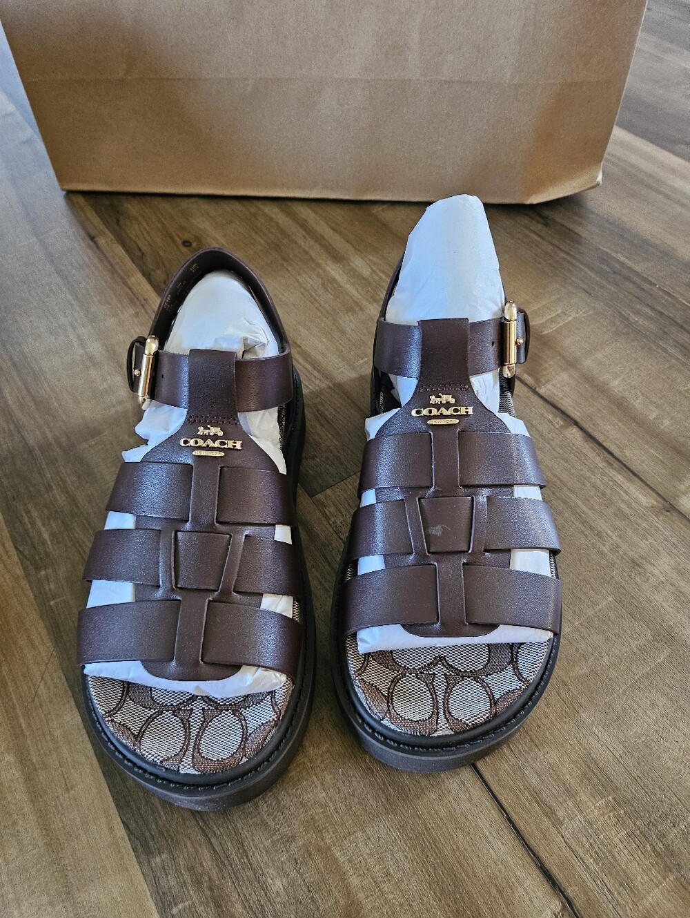 Coach Brown Leather Fisherman Sandals Lucy Lug Sole Sandals Size 6.5 - 7  NWT
